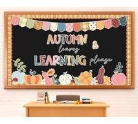 56PCS Thanksgiving Fall Bulletin Board Decorations Autumn Classroom Bulletin Board Border Party Decor Autumn Leaves& Learning Please, Fall Pumpkin Maple Leaves Sunflower Cutouts Set School Home Wall