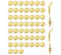 56Pcs Wood Burning Tip Set, Embossing Uppercase and Solde Iron Alphabet Branding Hand Tool Copper Pyrography Head Tools Brass Alphabet Number Template for DIY Embossing Carving Craft