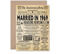 56th Anniversary Card for Men Women - Vintage Newspaper Married in 1969 - Happy 56 Year Wedding Anniversary Card for Partner Wife Companion Husband, A5 Anniversaries Greeting Cards