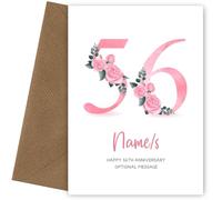 56th Anniversary Card for Wife Husband - Floral Number 56 with Custom Names - Celebrate Anniversaries with 56th Anniversary Card for Couple - 56 Years as Husband and Wife