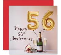 56th Anniversary Card for Women Men - Balloons & Bottle of Bubbly - Happy 56 Year Anniversary Card for Companion Wife Partner Husband, 145mm Wedding Anniversaries Greeting Cards