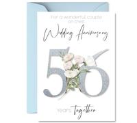 56th Anniversary Card for Women Men - Fancy Floral Flowers - Happy 56 Year Anniversary Card for Companion Wife Partner Husband, A5 Wedding Anniversaries Greeting Cards