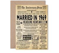 56th Anniversary Card for Women Men - Vintage Newspaper Married in 1969 - Happy 56 Year Wedding Anniversary Card for Husband Companion Wife Partner, 5x7 Inch Anniversaries Greeting Cards
