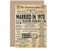 56th Anniversary Card for Women Men - Vintage Newspaper Married in 1970-56 Year Wedding Anniversary Card for Companion Wife Partner Husband, 5x7 Inch Anniversaries Greeting Cards