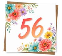 56th Birthday Card for Her, Bold 56 with Watercolour Florals | Bold “56” in the centre, surrounded by vibrant watercolour flowers and greenery-pretty, modern birthday style for her 56th.