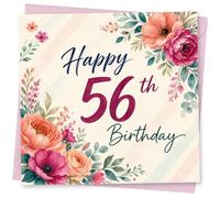 56th Birthday Card for Her, Bold Happy & Blooms