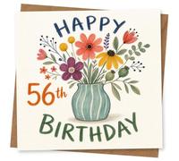 56th Birthday Card for Her, Floral Design | Eye-catching greeting card; Floral artwork for her on a 56th birthday with a warm, memorable feel