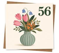 56th Birthday Card for Her, Pink Tulips and Floral Vase