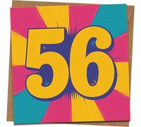 56th Birthday Card for Him or Her - Bold Pop Art Number Design - 145mm x 145mm Square Greeting Card with Kraft Envelope - Fun Milestone Age Fifty Six