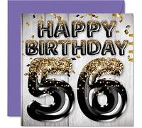 56th Birthday Card for Men - Black & Gold Glitter Balloons - Happy Birthday Cards for 56 Year Old Man Dad Grandad Grandpa Gran Uncle, 145mm Bday Greeting Cards Gift