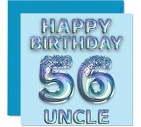 56th Birthday Card for Uncle - Blue Glitter Party Balloons - Happy Birthday Cards for 56 Year Old Uncle from Nephew Niece, 145mm Bday Greeting Cards Gift