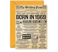 56th Birthday Card for Women Men - Bday Press Newspaper 1969 - Happy 56 Birthday Cards for Sister Wife Son Uncle Colleague Nanny, A5 Bday Greeting Cards