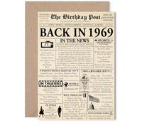 56th Birthday Card for Women Men - Newspaper Back in 1969 - Happy 56 Birthday Cards for Daughter Neighbour Cousin Auntie Nan Uncle, 5x7 Inch Bday Greeting Cards
