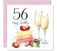 56th Birthday Card for Women - Strawberries & Cake - Ladies Birthday Cards for 56 year old woman fifty six, fifty sixth Mum Grandma Sister Aunt Niece Nanny for her Mother Wife Girlfriend