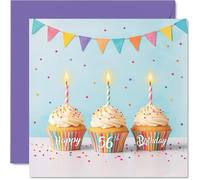 56th Birthday Cards for Men Women - Birthday Cupcakes - Happy Birthday Card for 56 Year Old Man Woman Daughter Husband Neighbour Dad, 145mm Bday Greeting Cards