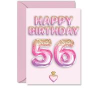 56th Birthday Cards for Men Women - Pink & Purple Glitter Balloons - Happy Birthday Card for 56 Year Old Man Woman Daughter Husband Neighbour Dad, A5 Bday Greeting Cards