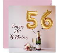 56th Birthday Cards for Women and Men, Balloons & A Bottle of Bubbly