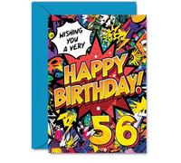 56th Birthday Cards for Men Women - Comic Book Pow! - Happy Birthday Card for 56 Year Old Man Woman Daughter Husband Neighbour Dad, A5 Bday Greeting Cards