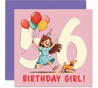 56th Birthday Cards for Women - Balloon Girl - Happy Birthday Card for 56 Year Old Woman Nanny Wife Sister Colleague, 145mm Bday Greeting Cards