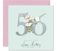 56th Birthday Cards for Women - Fancy Floral Flowers - Happy Birthday Card for 56 Year Old Woman Nanny Nan Cousin Friend, 145mm Bday Greeting Cards
