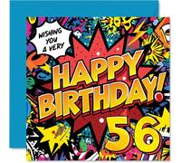 56th Birthday Cards for Women Men - Comic Book Pow! - Happy Birthday Card for 56 Year Old Woman Man Grandad Nanny Colleague Brother, 145mm Bday Greeting Cards