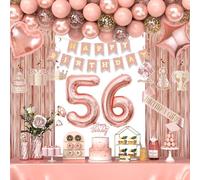 56th Birthday Decorations for Women Girls, Happy 56 Birthday Decorations for Her, Rose Gold Birthday Party Supplies with Banner, Number Balloons, Fringe Curtains, Hanging Swirls