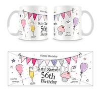 56th Birthday Gift for Women - Personalised Mug/Cup - Add Name - Party Celebration Design - Pink