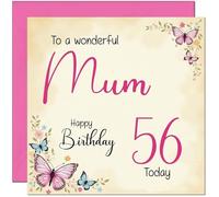 56th Mum Birthday Card - Beautiful Butterfly Floral Mothers Birthday Card for 56 Year old fifty six, fifty sixth