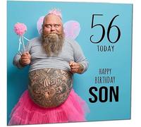 56th Son Funny Birthday Card - Bearded Man Joke Funny Sons Birthday Card for 56 Year old fifty six, fifty sixth