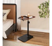 57-85cm Height Adjustable Side Table in Walnut, 360° Rotatable Tilt E1 MDF Top End Table with Black Iron Frame