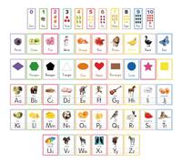 57 PCS Educational Cards, Laminated Water/Tear Proof Preschool Learning Posters include Alphabet Numbers Colors, Kindergarten Preschool Early Education Cards Home Classroom Decorations(Fruit Animals)