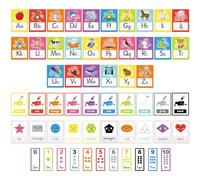 57 PCS Educational Cards, Laminated Water/Tear Proof Preschool Learning Posters include Alphabet Numbers Colors, Kindergarten Preschool Early Education Cards Home Classroom Decorations(Cut Animals)