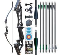 57" Recurve Bow and Arrows Set Adult Takedown Hunting Bow Kit Archery Set Right Hand with Broadheads Targeting Practice Competition Shooting Indoor Outdoor 50LBS