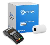 57 x 40mm Premium Thermal Paper Till Receipt Rolls for PDQ Credit Card Machine, POS, EPOS, Card Machines, Barclaycard, Verifone, Ingenico, Sagem, Spire, Pax, Worldpay [Pack of 100] - AVARTEK