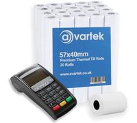 57 x 40mm Premium Thermal Paper Till Receipt Rolls for PDQ Credit Card Machine, POS, EPOS, Card Machines, Barclaycard, Verifone, Ingenico, Sagem, Spire, Pax, Worldpay [Pack of 20] - AVARTEK