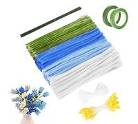 570 pcs Pipe Cleaner Craft Flower DIY Kit - Pipe Cleaners with Green Blue Colors, Pipes Cleaner for Craft Flowers and Cleaning, Pipes Cleaners with Stamens Stems, Lily of The Valley, 0.6cm