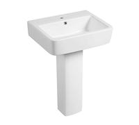 570mm Floor Standing Bathroom Sink Wash Basin Bowl Full Pedestal Cloakroom Basin Single Tap Hole Overflow Vessel Sink White Ceramic Curved Modern Square Bathroom Basins