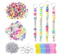 574 Pcs DIY Bead Keychain Kit Key Chain Making Craft Adjustable Letter Beads Strings Kit Alphabet Bead Heart Beads Jewelry Key Ring Gift Backpack Accessories for Holiday Party Favor (Dream Color)