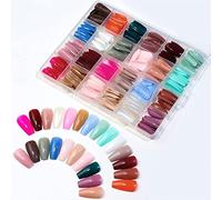 576PCS Coffin Press on Nails Medium Length 24 Solid Color Acrylic False Nails Set Short Ballerina Fake Nails Full Cover Acrylic False Nail tips for Nail Art DIY