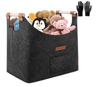 57L Large Felt Log Basket with Reinforced Handles Gloves, Leather Details | Firewood Carrier Bag, Extra Thick Indoor Wood Store for Fireplace, Shopping & Newspaper Storage (Dark Grey)