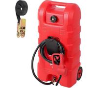 57L Portable Fuel Caddy with Manual Pump, 10ft Delivery Hose, Leak-Proof Storage Tank for Gasoline and Fuel Injector, On-Wheel Design for Cars, Trucks, Boats, Lawnmowers, ATVs, Red