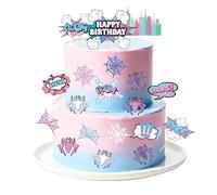 57pcs Spider Birthday Cake Topper Set, Cartoon Theme Party Decorations with Pink Spider Web Building Birthday Cupcake Toppers for Men
