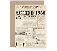 57th Anniversary Card for Men Women - Newspaper Married in 1968 - Happy 57 Year Wedding Anniversary Card for Partner Husband Wife Companion, A5 Anniversaries Greeting Cards
