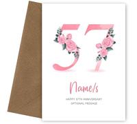 57th Anniversary Card for Wife Husband - Floral Number 57 with Custom Names - Celebrate Anniversaries with 57th Anniversary Card for Couple - 57 Years as Husband and Wife