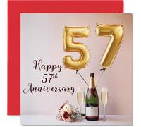 57th Anniversary Card for Women Men - Balloons & Bottle of Bubbly - Happy 57 Year Anniversary Card for Wife Partner Husband Companion, 145mm Wedding Anniversaries Greeting Cards