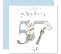 57th Anniversary Card for Women Men - Fancy Floral Flowers - Happy 57 Year Anniversary Card for Nanny Family Mum Grandad, 145mm Wedding Anniversaries Greeting Cards