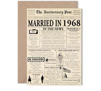 57th Anniversary Card for Women Men - Newspaper Married in 1968 - Happy 57 Year Wedding Anniversary Card for Husband Wife Companion Partner, 5x7 Inch Anniversaries Greeting Cards