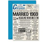 56th Anniversary Cards for Men Women - Married 1969 Newspaper - Happy 56 Wedding Anniversary Card for Husband Wife Dad Mum Aunt Uncle Vintage Retro 1969, A5 Greeting Cards