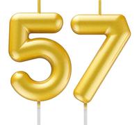 57th Birthday Candle Gold - Number 57 Cake Candle, 3D Candle for 57th Birthday/Anniversary Cake Decoration