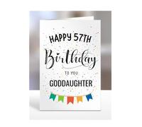 57th birthday card for goddaugther, gifts for girl, girls, her, female, adult, presents for women, from godmother, godfather, Happy to you, 57 years old, A5-163k_57